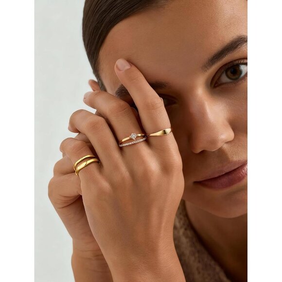 Stackable Gold Rings for Women Non Tarnish, Dainty 14K Gold Plated Chunky Stacki - Picture 2 of 9